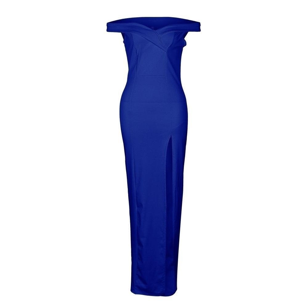 Women Sexy High Split Strapless Off Shoulder Dress Short Sleeve Slash Neck Maxi Dresses