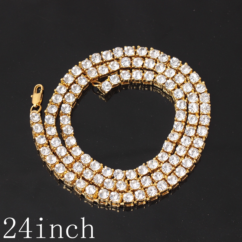 2pcs/set Hip Hop Full Rhinestones Iced Out Miami Curb Cuban Chain Necklace