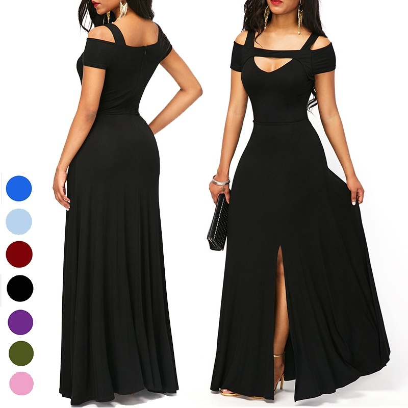Womens Cold Shoulder V Neck Bodycon Prom Evening Club Maxi Long Dresses