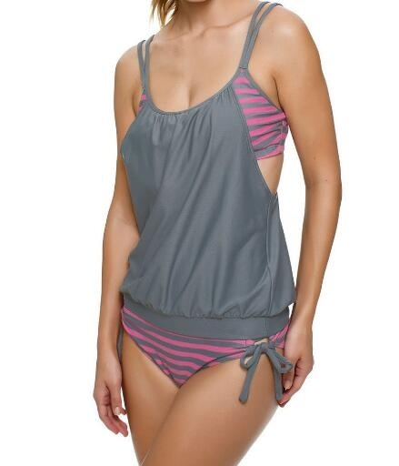 Women's stripes Lined up double up tankini top swimwear