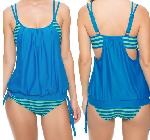 Women's stripes Lined up double up tankini top swimwear