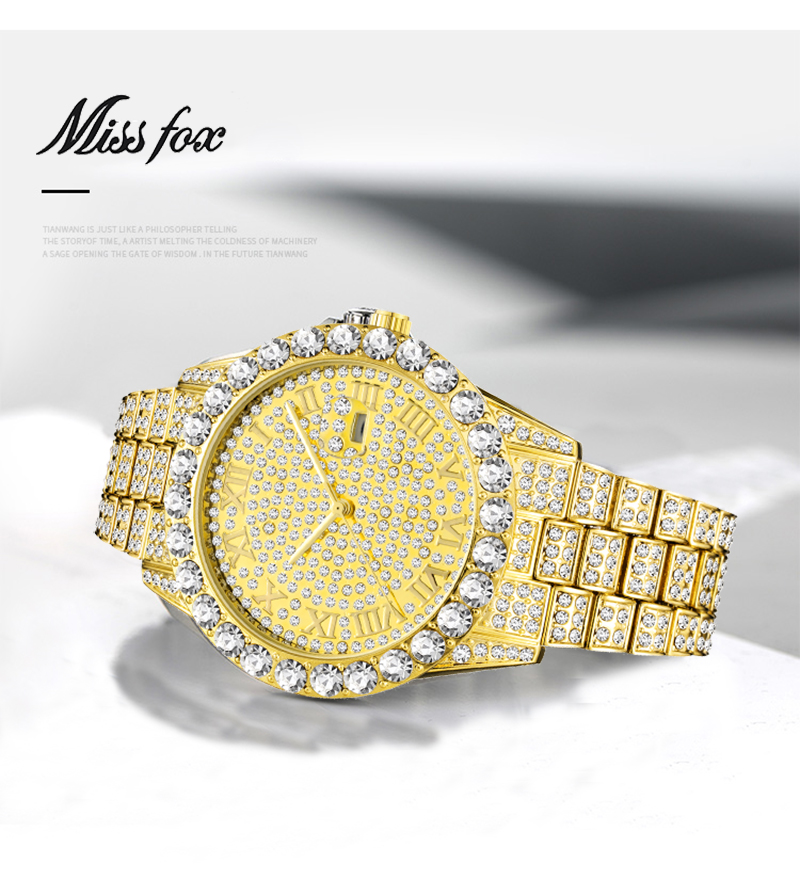 Men's Watch  Luxury Brand Gold Men Fashion Watches Men Big Diamond Bracelet Luxury Watch