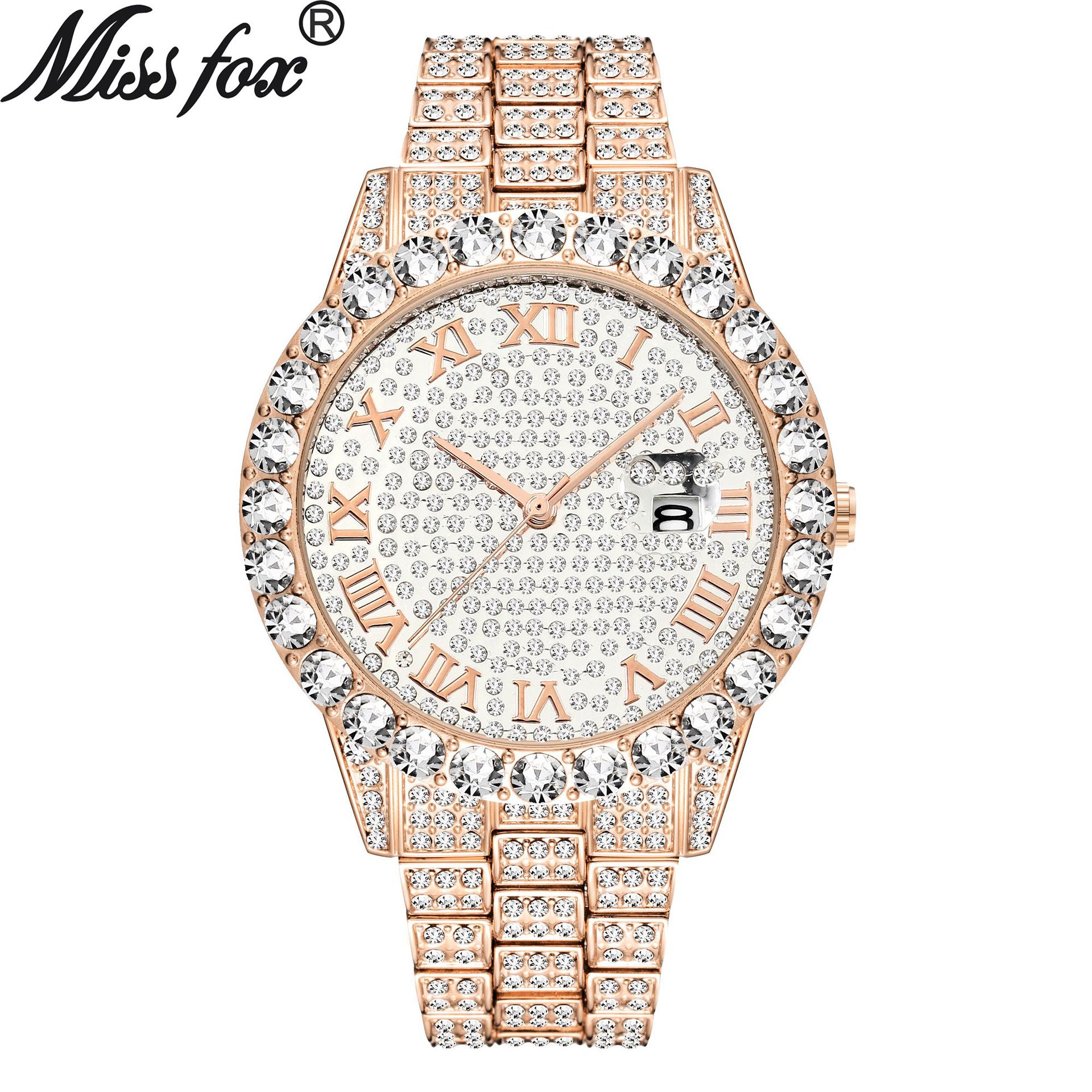 Men's Watch  Luxury Brand Gold Men Fashion Watches Men Big Diamond Bracelet Luxury Watch