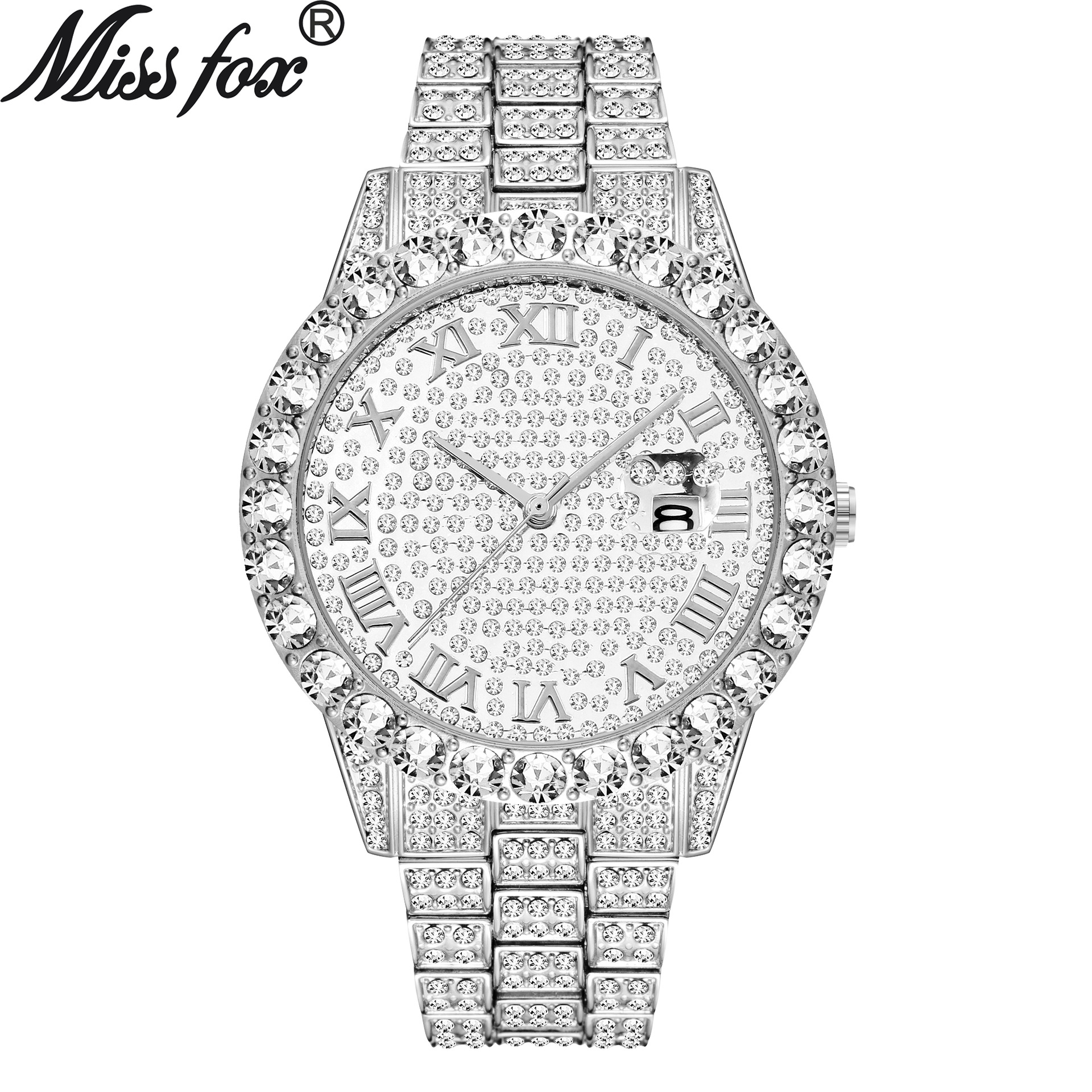 Men's Watch  Luxury Brand Gold Men Fashion Watches Men Big Diamond Bracelet Luxury Watch