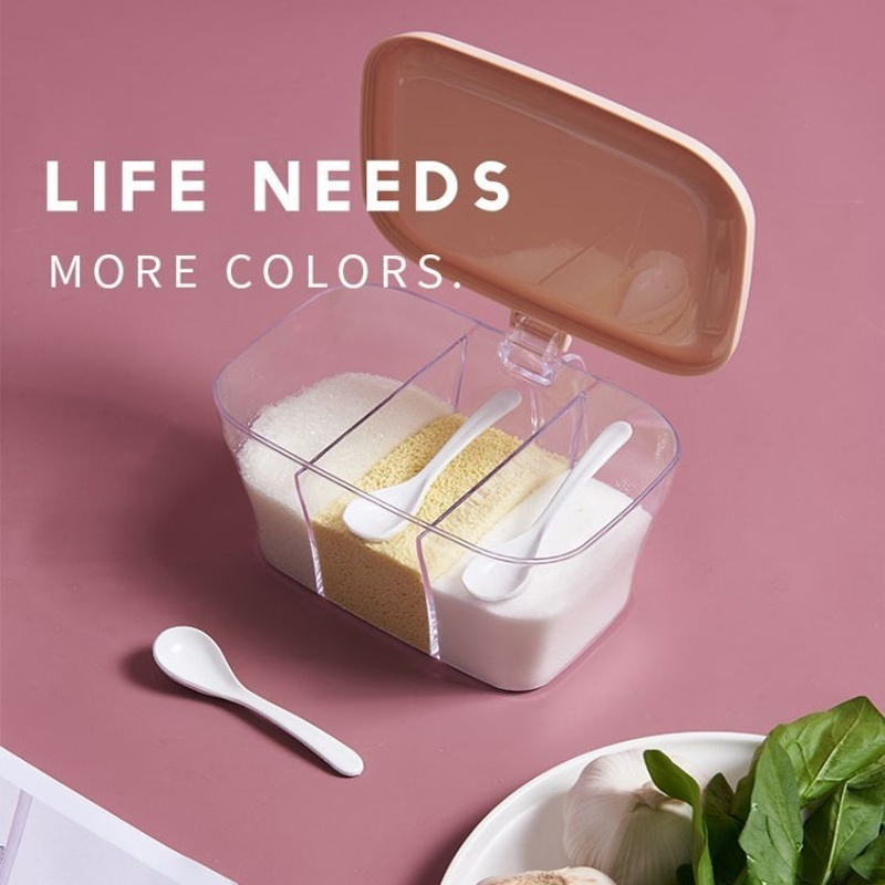 Spice Storage Box with 3*Serving Spoons for Kitchen Accessories Sugar Salt Spices Container