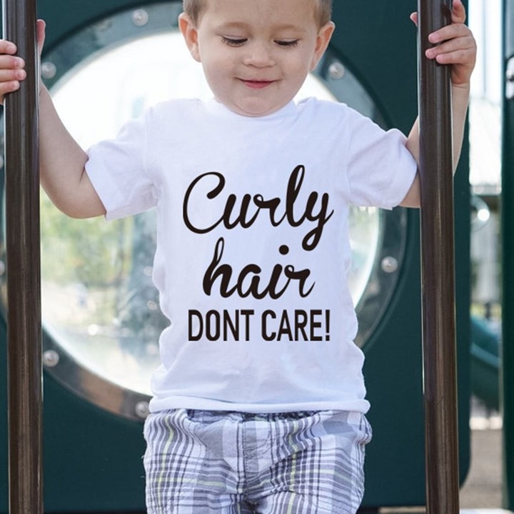 Baby Boys Girls T-shirt Solid Curly Hair Don't Care Printed Short Sleeve Tops