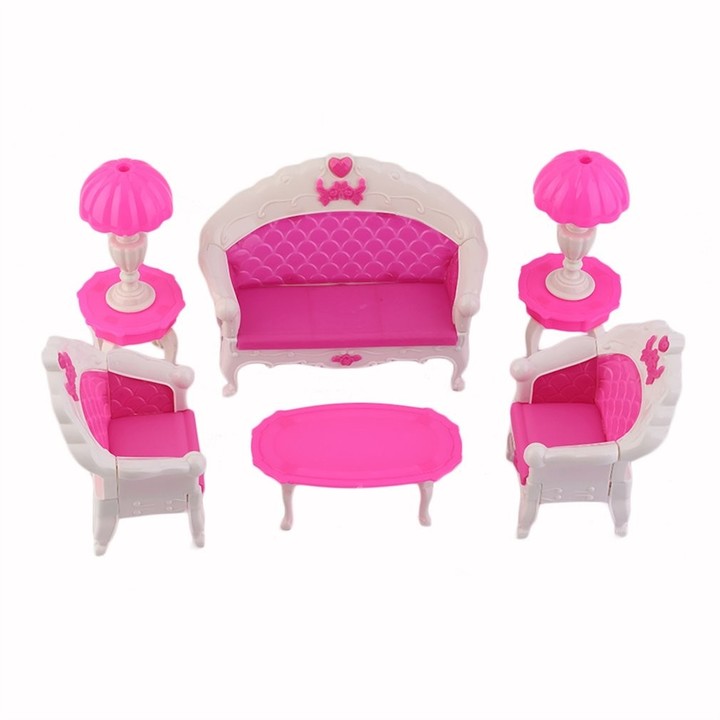 6Pcs Toys For Barbie Doll Sofa Chair Couch Desk Lamp Furniture Set Disassembled