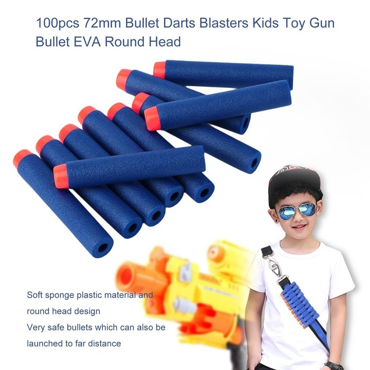 100pcs 72mm Bullet Darts Blasters Kids Toy Gun Bullet EVA Round Head
