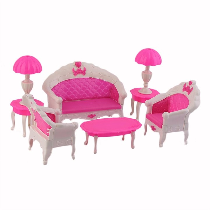 6Pcs Toys For Barbie Doll Sofa Chair Couch Desk Lamp Furniture Set Disassembled