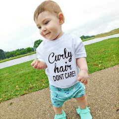 Baby Boys Girls T-shirt Solid Curly Hair Don't Care Printed Short Sleeve Tops