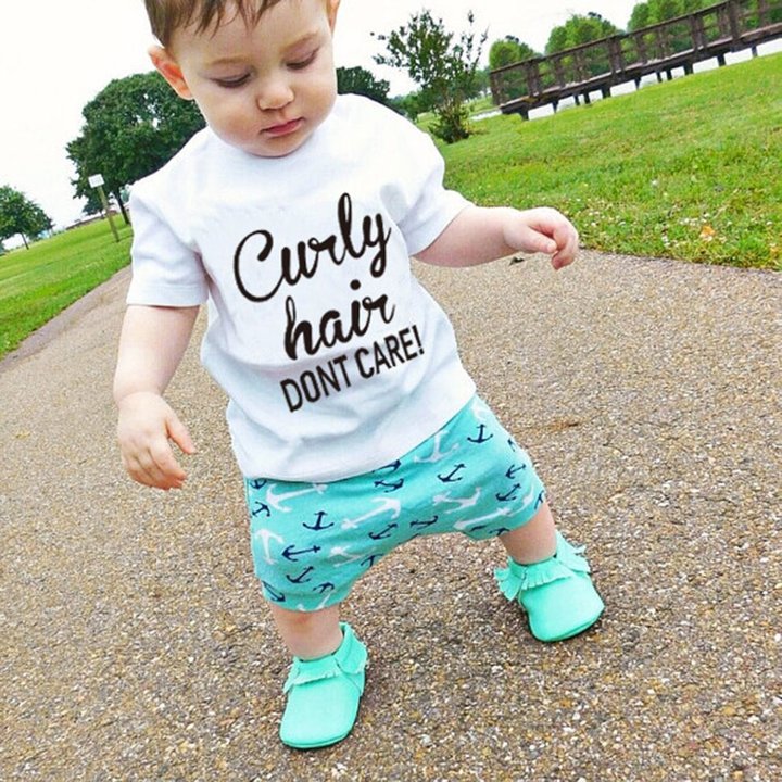 Baby Boys Girls T-shirt Solid Curly Hair Don't Care Printed Short Sleeve Tops