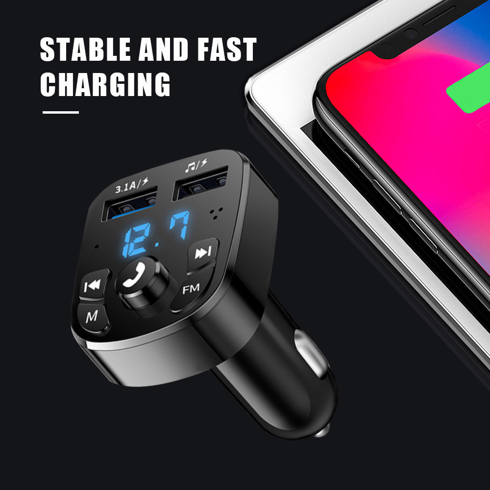 Bluetooth Version 5.0 FM Transmitter Car Player Kit Card Car Charger Quick With QC3.0 Dual USB