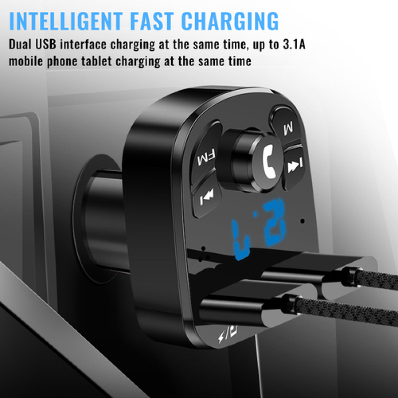Bluetooth Version 5.0 FM Transmitter Car Player Kit Card Car Charger Quick With QC3.0 Dual USB