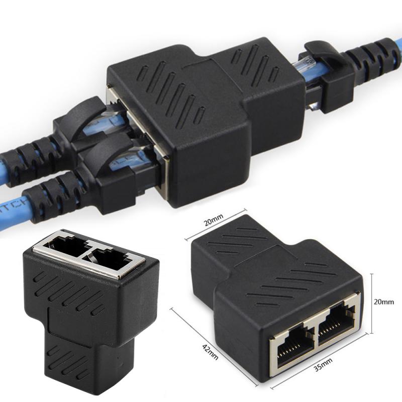 1pc Black Ethernet Adapter Lan Cable Extender Splitter For Internet Connection Cat5 RJ45 Splitter