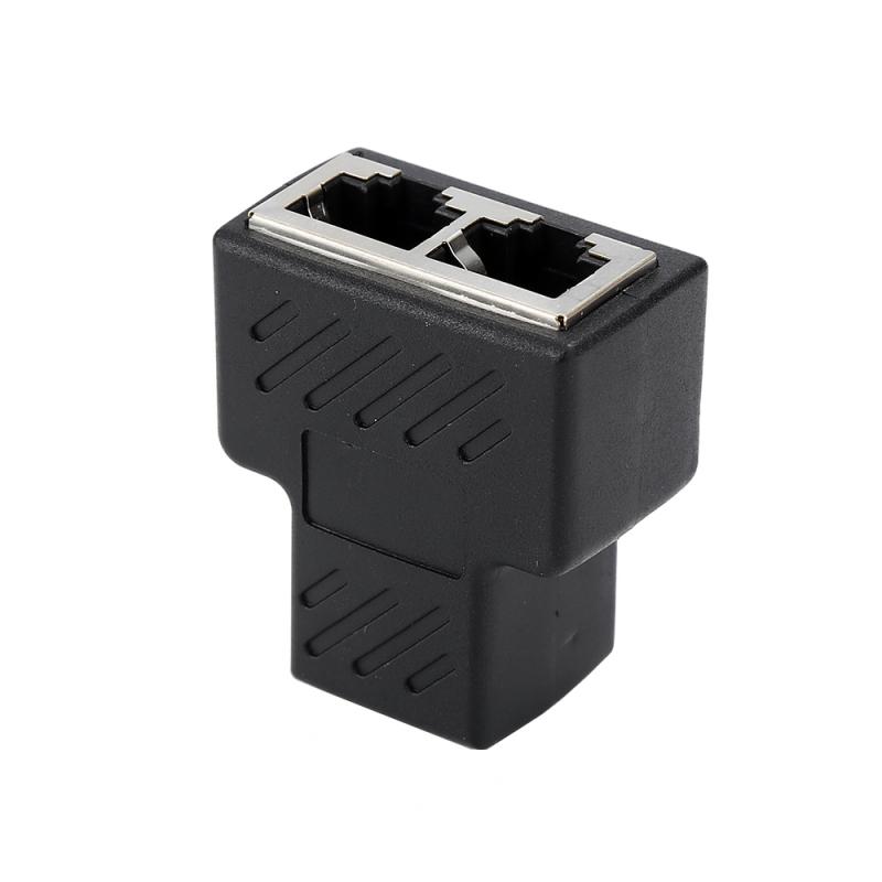 1pc Black Ethernet Adapter Lan Cable Extender Splitter For Internet Connection Cat5 RJ45 Splitter