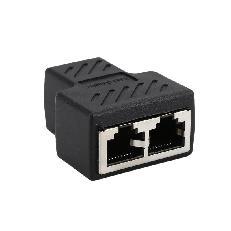 1pc Black Ethernet Adapter Lan Cable Extender Splitter For Internet Connection Cat5 RJ45 Splitter