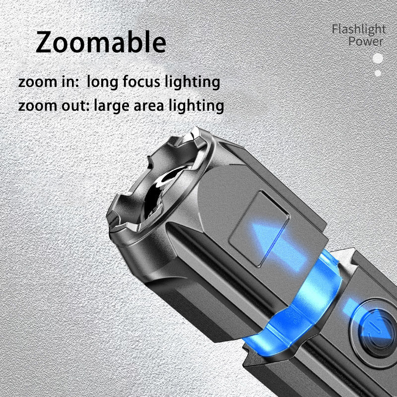 Portable LED Flashlight Strong Light Rechargeable Zoom Household & Outdoor Portable  Led