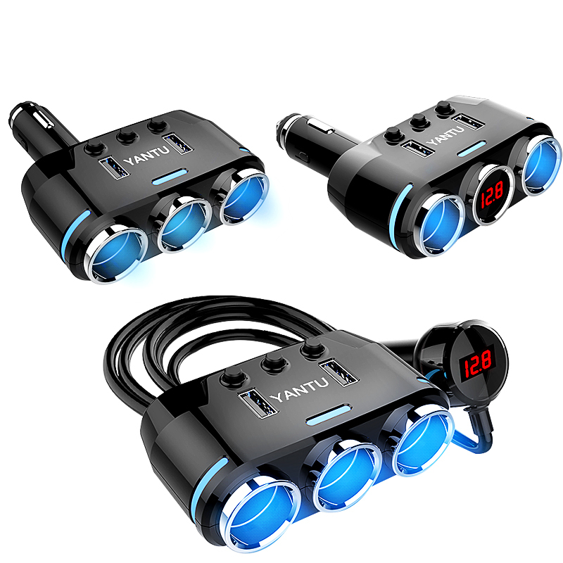 Dual USB Port 3 Way Auto Car Cigarette Lighter Socket Splitter Charger Plug Adapter DC 5V 1A+2.1A