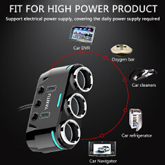 Dual USB Port 3 Way Auto Car Cigarette Lighter Socket Splitter Charger Plug Adapter DC 5V 1A+2.1A