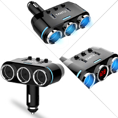 Dual USB Port 3 Way Auto Car Cigarette Lighter Socket Splitter Charger Plug Adapter DC 5V 1A+2.1A