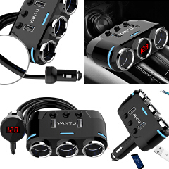 Dual USB Port 3 Way Auto Car Cigarette Lighter Socket Splitter Charger Plug Adapter DC 5V 1A+2.1A