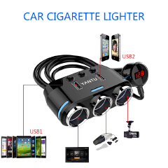 Dual USB Port 3 Way Auto Car Cigarette Lighter Socket Splitter Charger Plug Adapter DC 5V 1A+2.1A