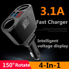 Car Cigarette Lighter Socket Splitter Adapter 3.1A USB Charger For 12-24V Car SUV Off-Road Vehicle