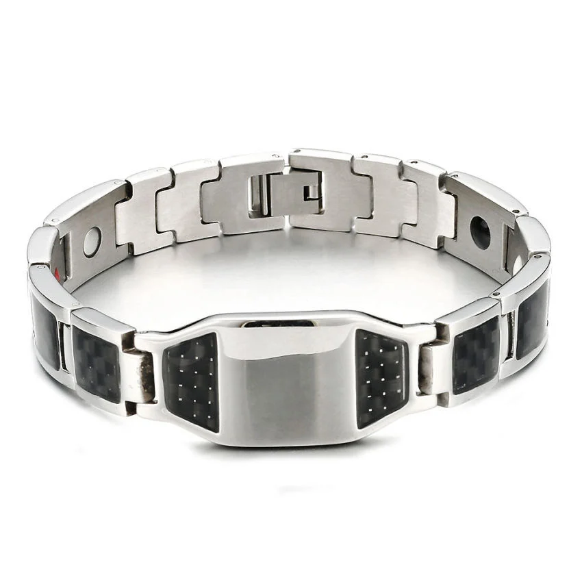 Black Magnetic Energy Therapy Healing Bracelet Free Mason Carbon Fiber Stainless Steel Body Health Care Bracelet