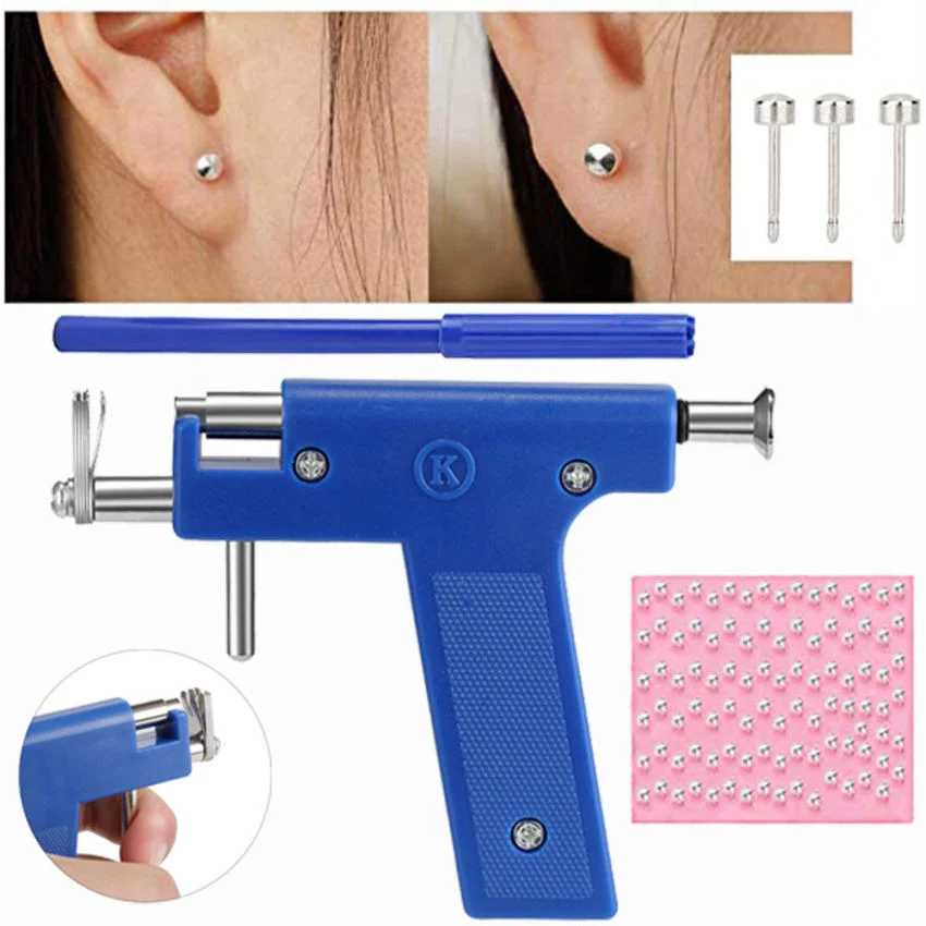 98 Pcs Ear Studs High Quality No Pain Professional Body Piercing Tool Kit Non Disposable Nose Ear Piercing Gun