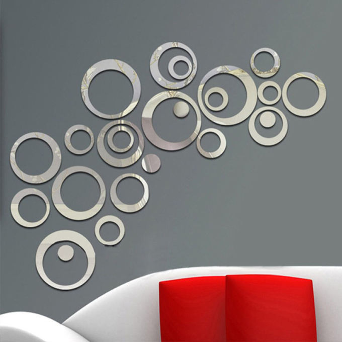 M&J 23PCs DIY Circles Wall Mirror Stickers Art Wall Sticker Room Sofa TV Background Home Wall Decor silver*23pcs free size