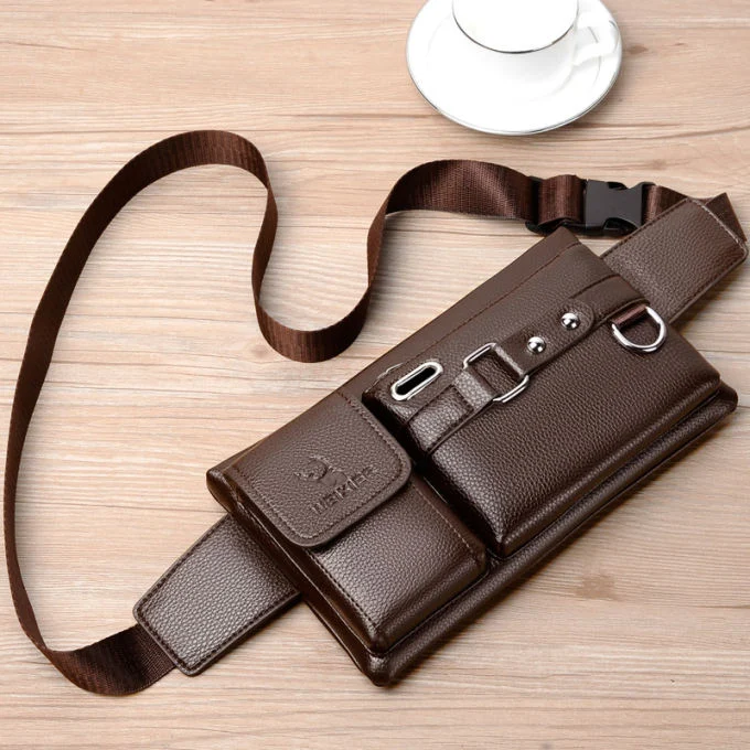 Men's bag new men's sports waist bag multifunctional outdoor travel Pu messenger bag cycling waist bag men