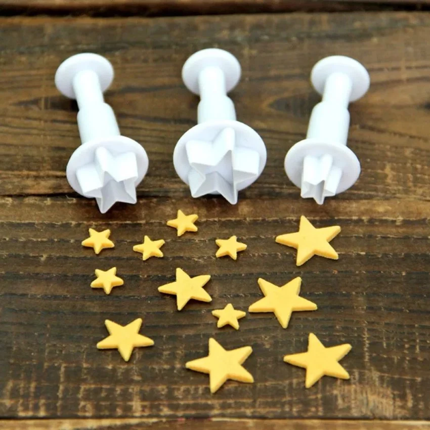 3Pcs/Set Mini Star Plunger Fondant Decorating Biscuit Cookies Cutter Mold Sugarcraft Diy Mold Cake Decorating Tools