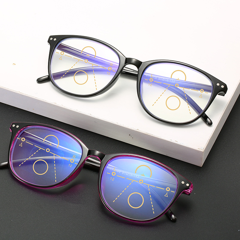 New retro anti-blue light progressive multi-focus elderly reading glasses women's large frame rice nail zoom glasses