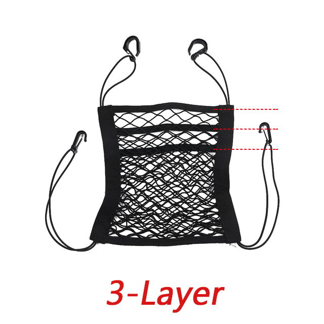 3-Layer Car Storage Net Bag Between Seats Car Divider Pet Barrier Stretchable Elastic Mesh Bag Organizer Auto Accessories