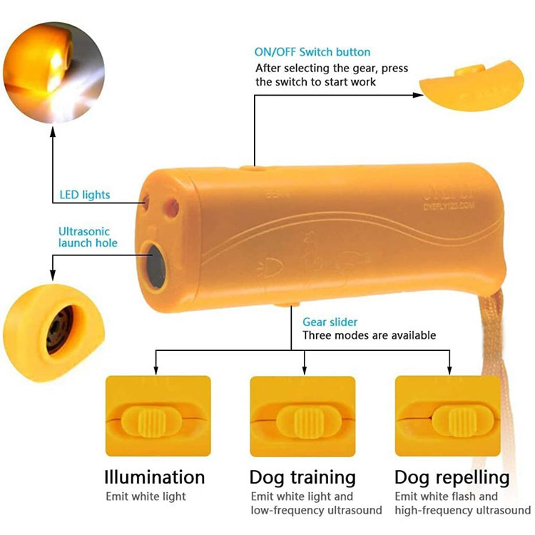 Hand held ultrasonic dog driver cross-border double headed LED flashlight dog driver portable dog trainer barking device