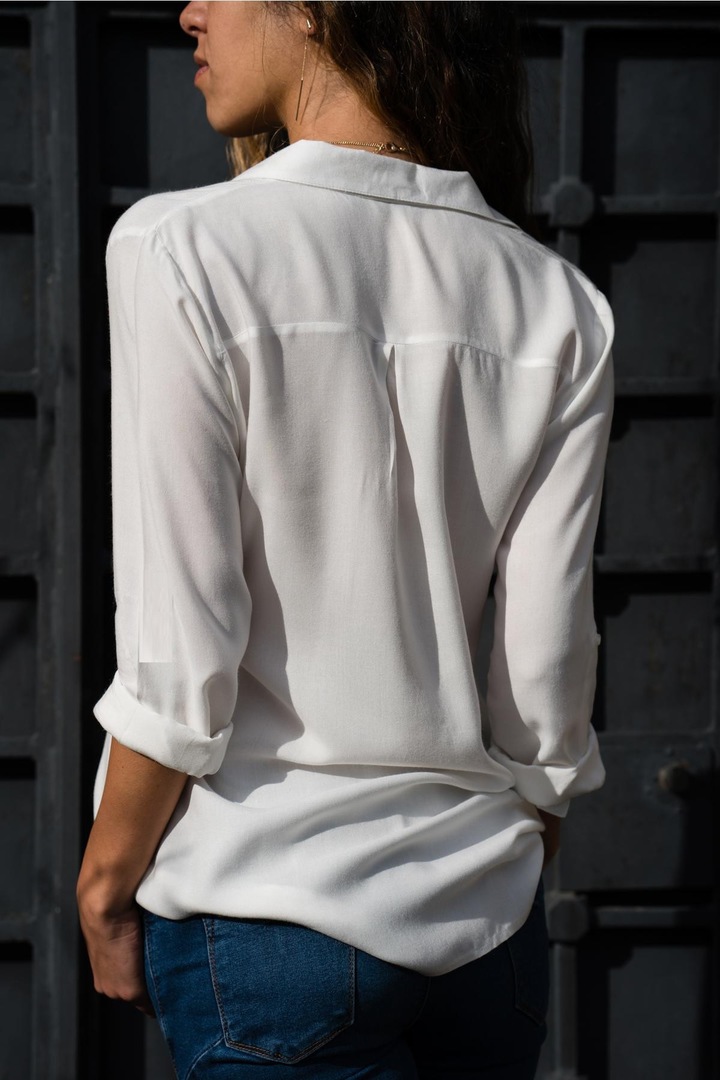 New style Ladies Lapel Collar Long Sleeve Buttons Open Office Style Plain Color Chiffon Shirts Tops