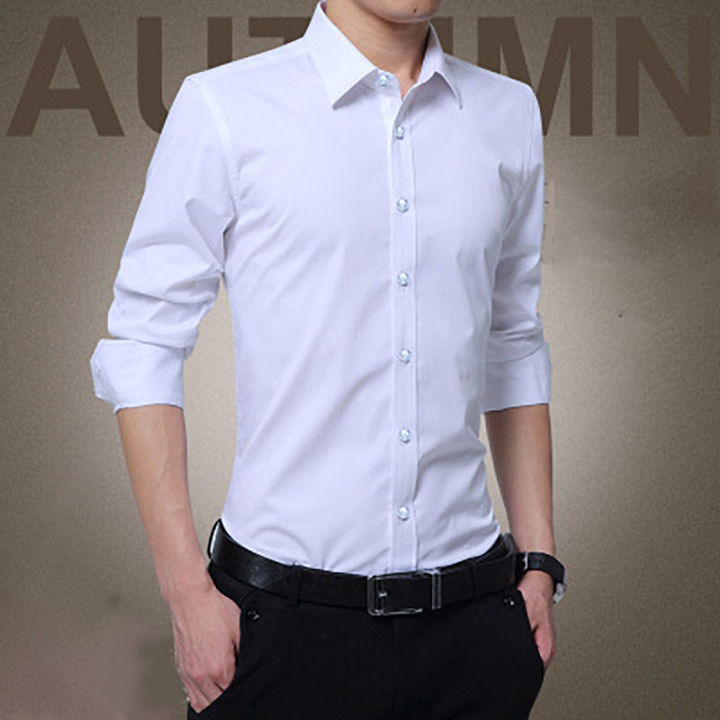 New men's fashion men's long-sleeved shirt business shirt T-shirt solid color cotton T-shirt