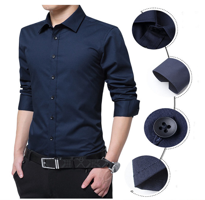 New men's fashion men's long-sleeved shirt business shirt T-shirt solid color cotton T-shirt