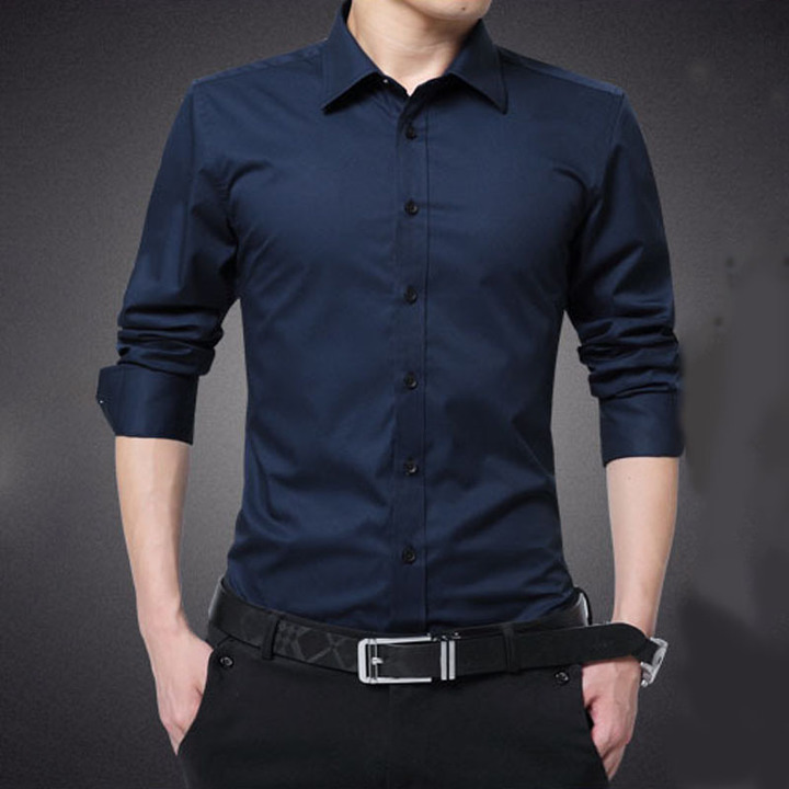 New men's fashion men's long-sleeved shirt business shirt T-shirt solid color cotton T-shirt
