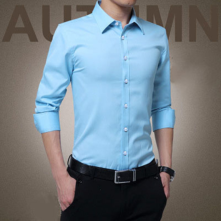New men's fashion men's long-sleeved shirt business shirt T-shirt solid color cotton T-shirt