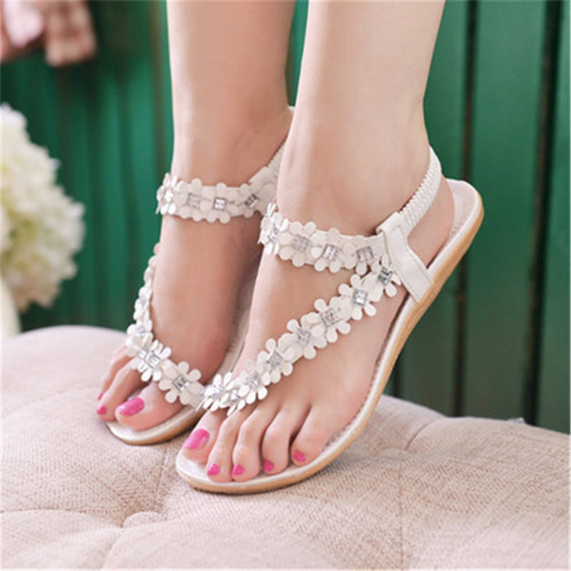 New ladies sandals toe flowers casual flat shoes women's flat slippers shoes