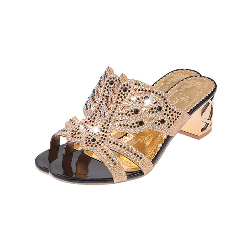 New women's shoes high heel sandals casual sandals leather rhinestones open toe soft and comfortable