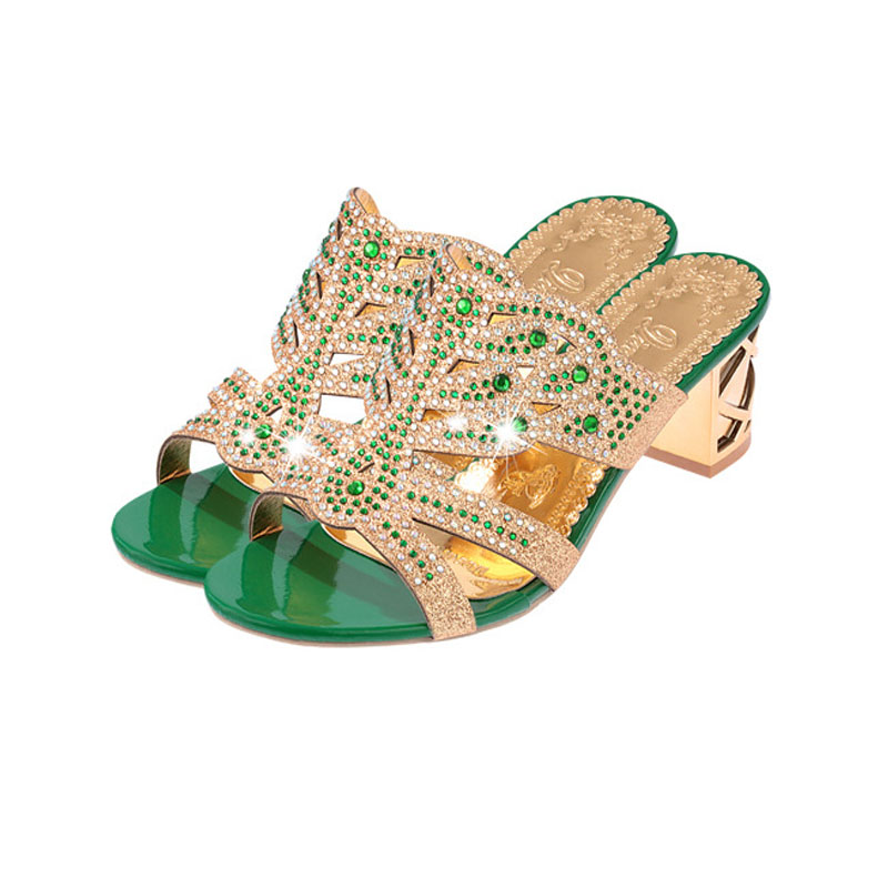 New women's shoes high heel sandals casual sandals leather rhinestones open toe soft and comfortable