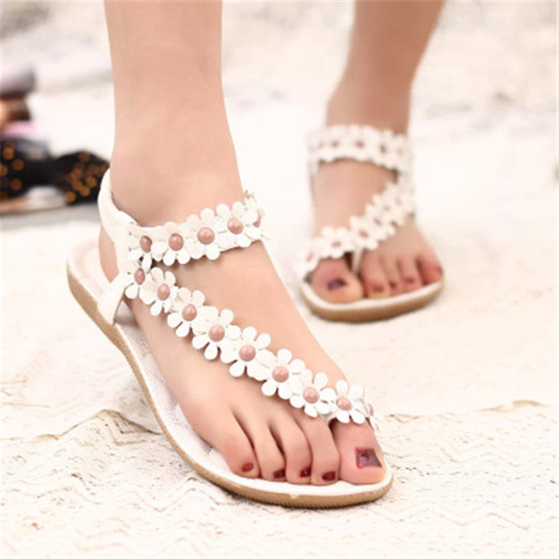 New ladies sandals toe flowers casual flat shoes women's flat slippers shoes