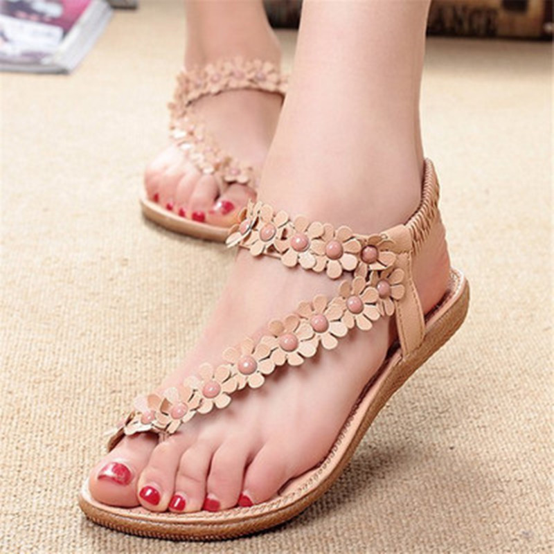 New ladies sandals toe flowers casual flat shoes women's flat slippers shoes