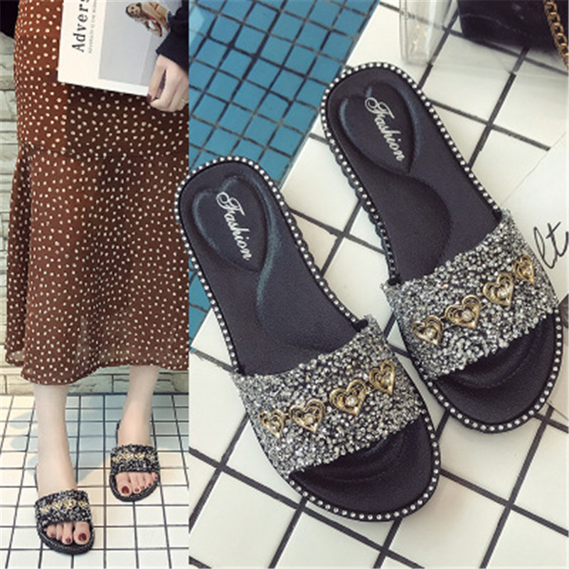 New ladies fashion rhinestone non-slip casual slippers sandals  shoes