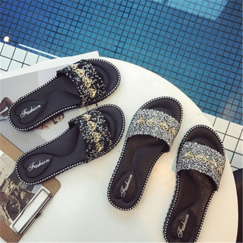 New ladies fashion rhinestone non-slip casual slippers sandals  shoes