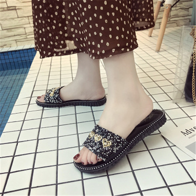 New ladies fashion rhinestone non-slip casual slippers sandals  shoes