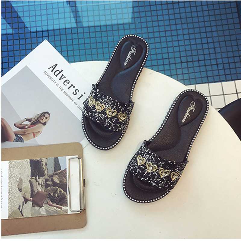 New ladies fashion rhinestone non-slip casual slippers sandals  shoes