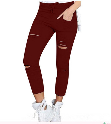 New Skinny Jeans Women Denim Pants Holes Destroyed Knee  Casual Trousers Stretch Ripped